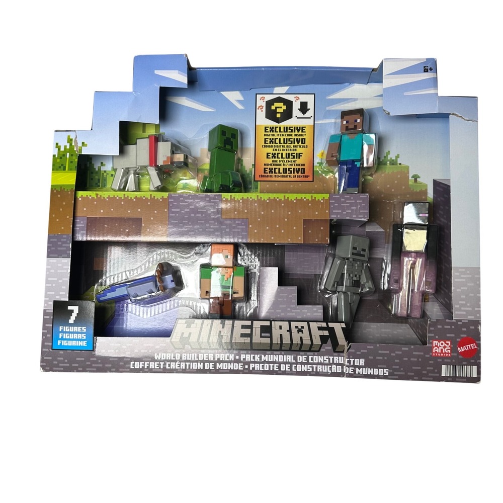 Mattel Minecraft World Builder Pack 7 Figures Steve Alex Creeper Enderman New